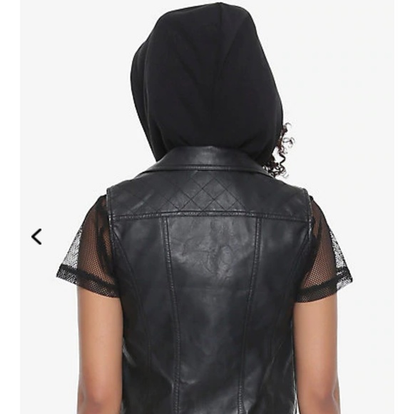 Faux Leather Hooded Moto Vest - Picture 2 of 5